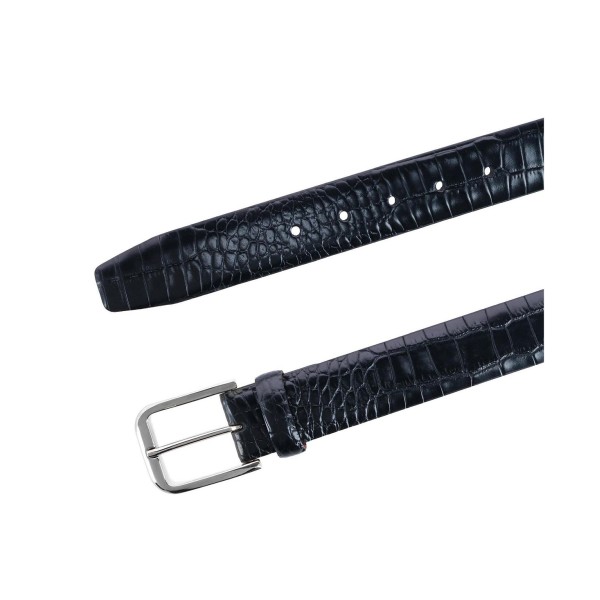 Men's Leather Mock Crocodile Print Belt with Silver Buckle