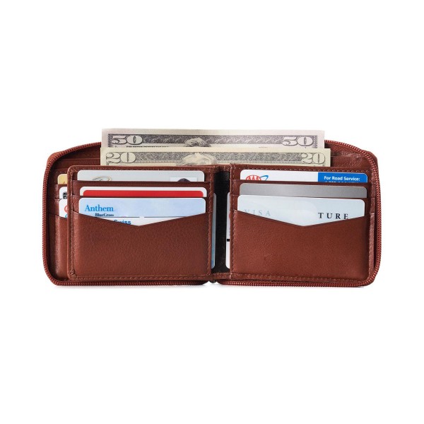 Zipper Bifold Wallet for Men Women  Protected Genuine Leather